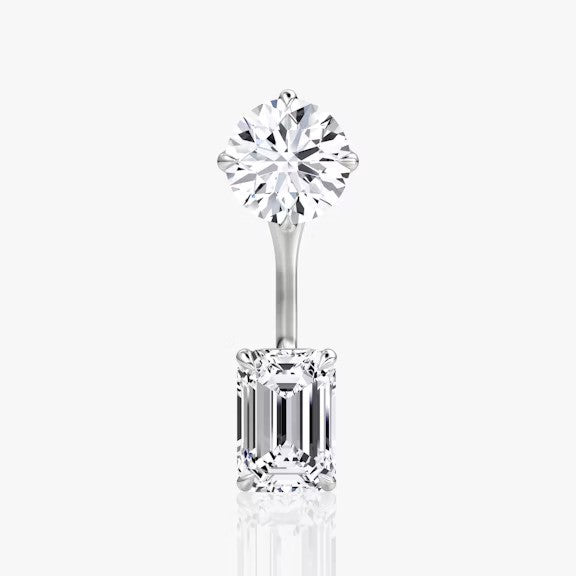 Round Emerald Lab Diamond Ear Jacket Earring